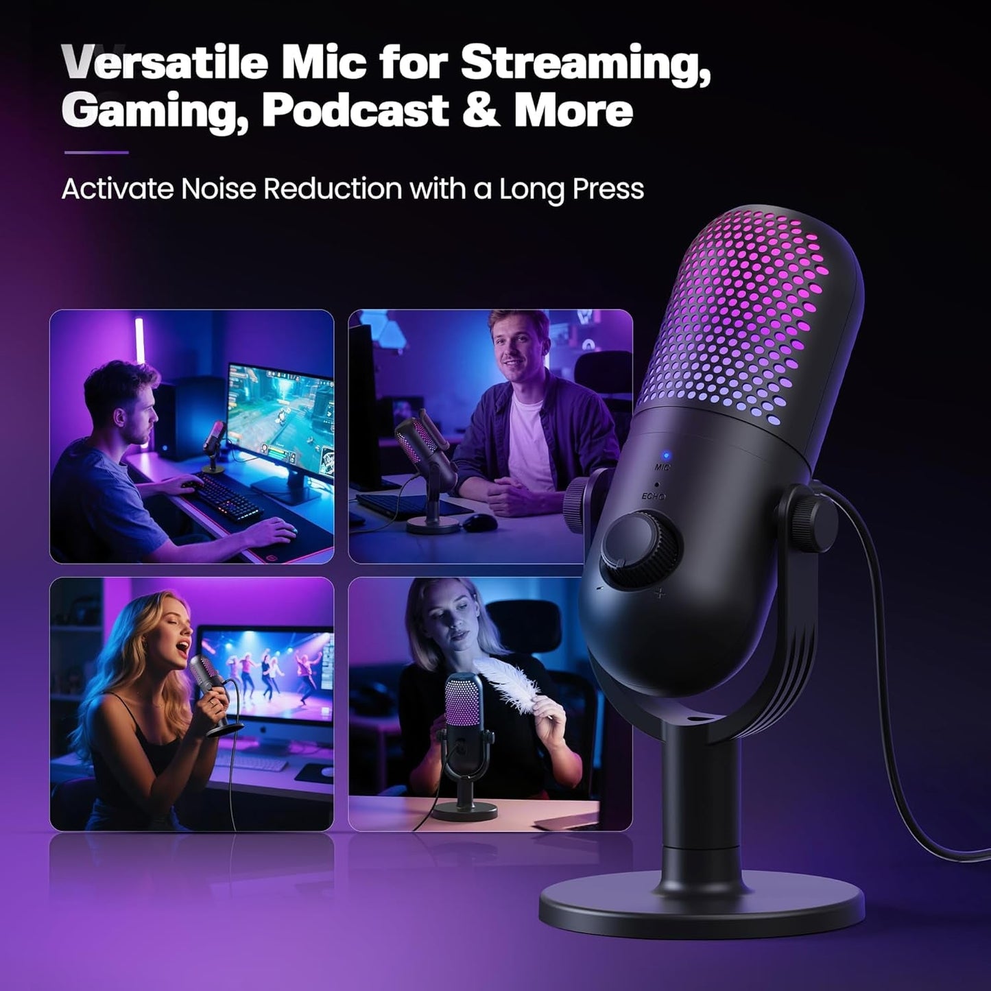 USB Microphone for PC Gaming: Condenser Microphone with RGB